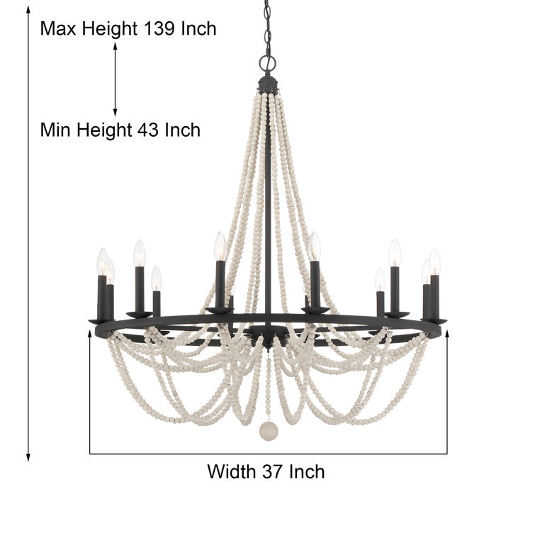 12 - Light Steel Dimmable Candle Style Wagon Wheel Chandelier